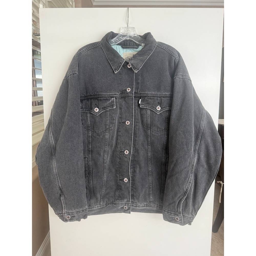 VTG 90s Levis SilverTab Mens Loose Fit Denim Trucker Jacket Washed Black XL